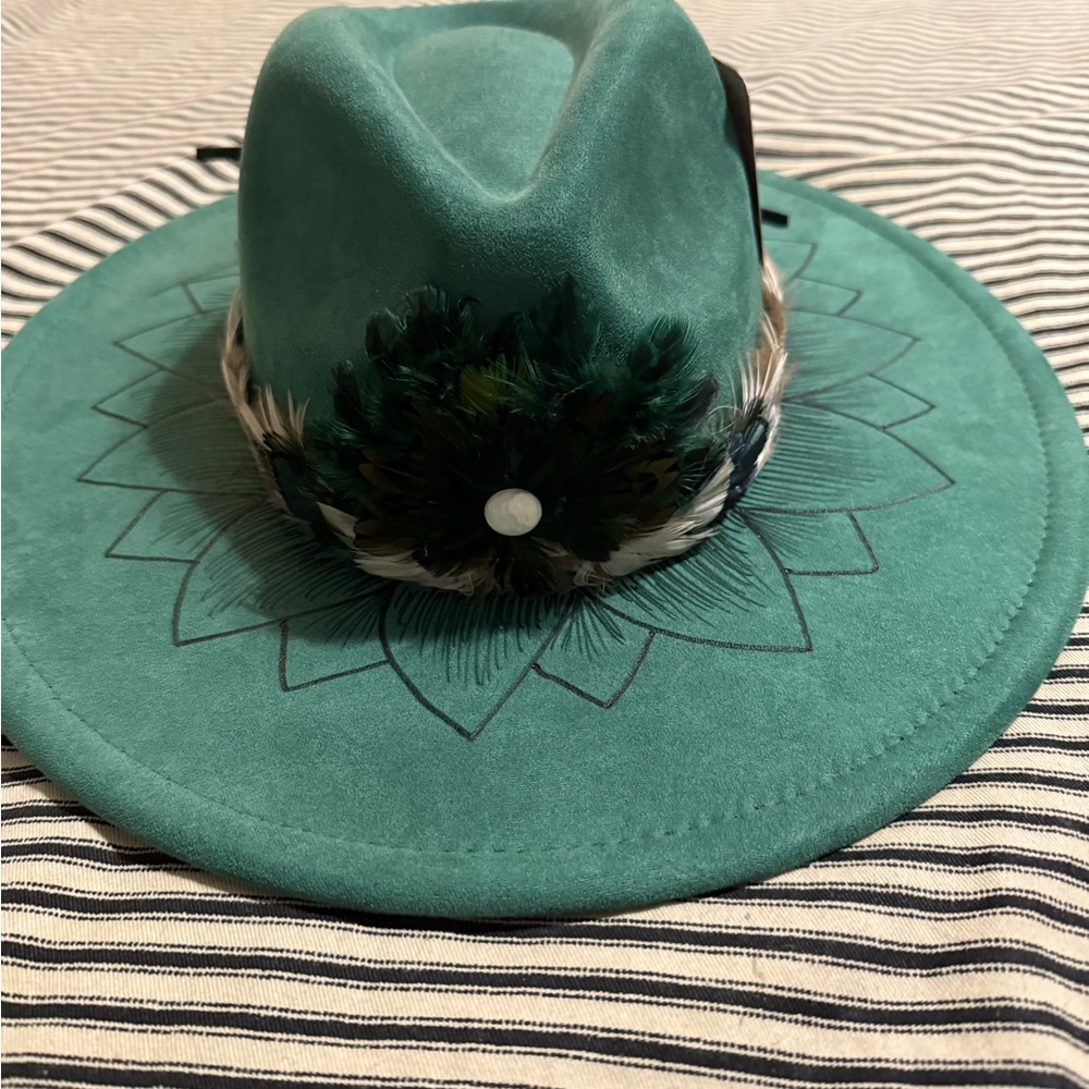 Green Feather-Embellished Hat